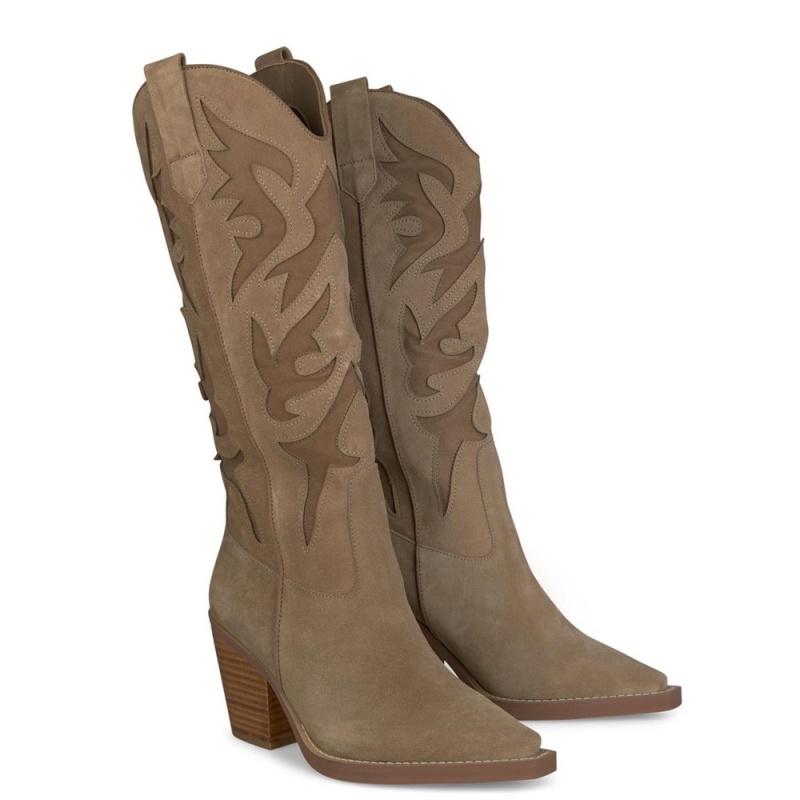 Bottes à Talons Alma En Pena Cowboy Boots Cuir Heel Beige Femme | VVO-15018277